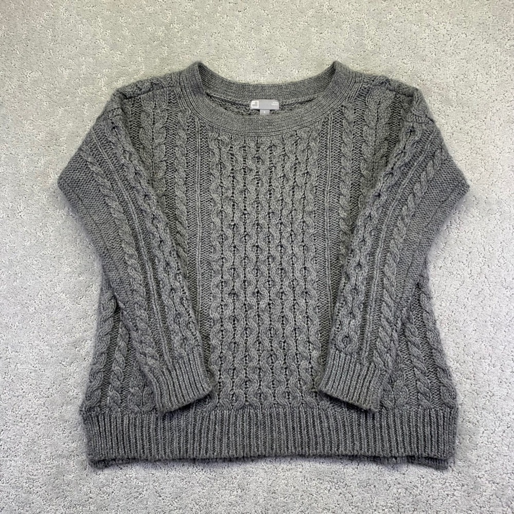 JCPenny‎ Women Sweater Size Small Gray Cable Knit Wool Blend Pullover Longsleeve